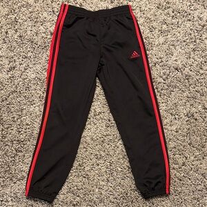 Adidas Kids Black Joggers with Red Stripes